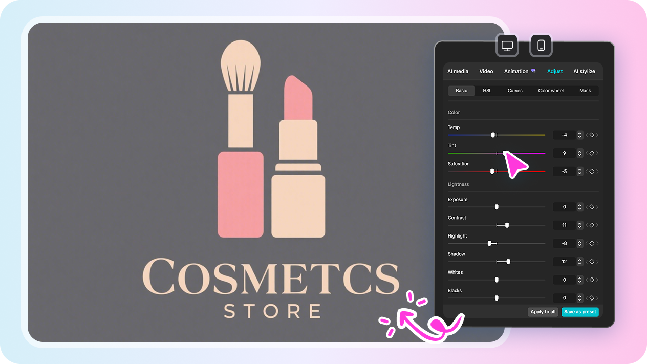 Customizing logo in CapCut's brand name logo generator.