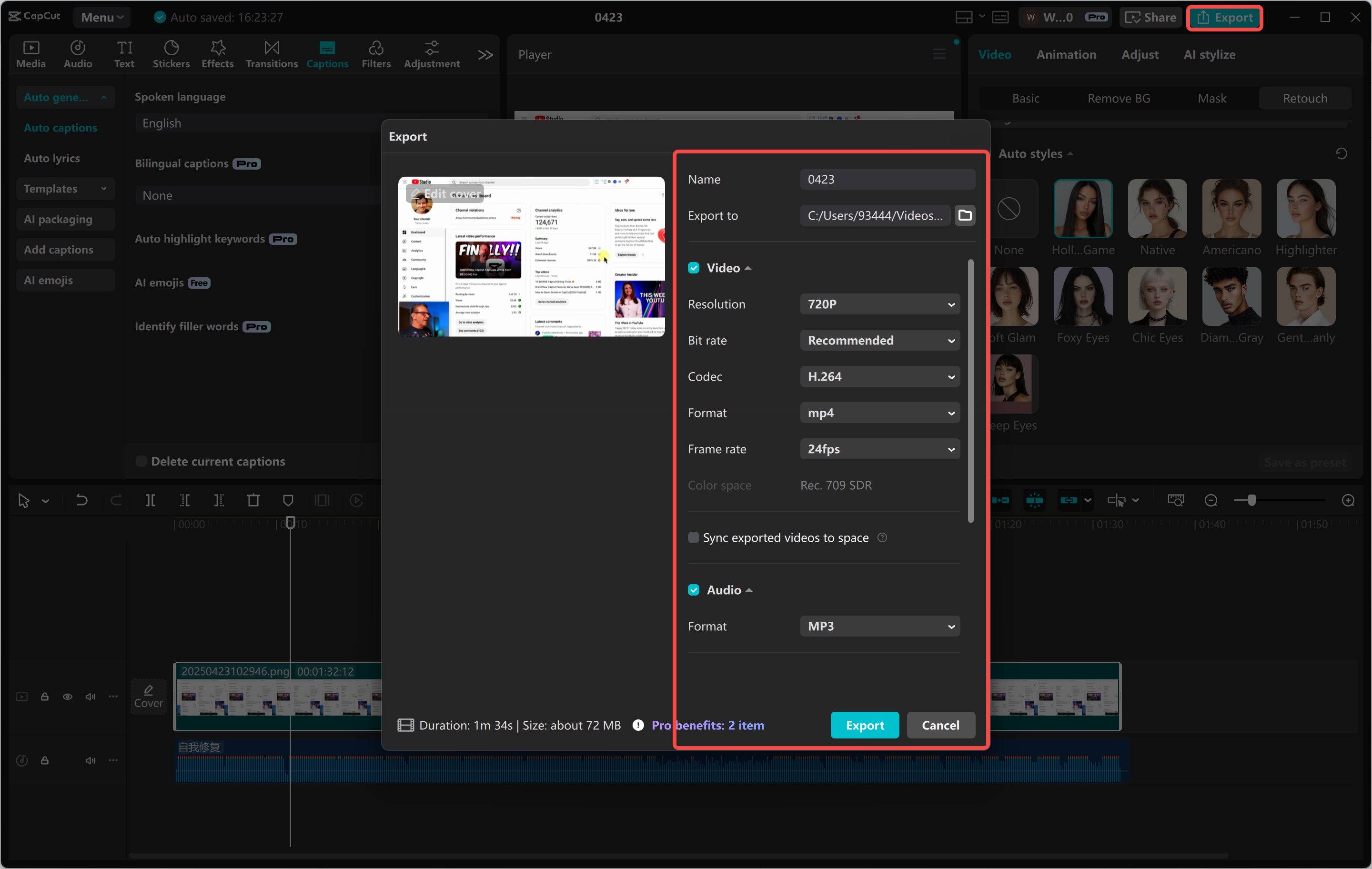 Video exporteren vanuit de CapCut desktop video-editor
