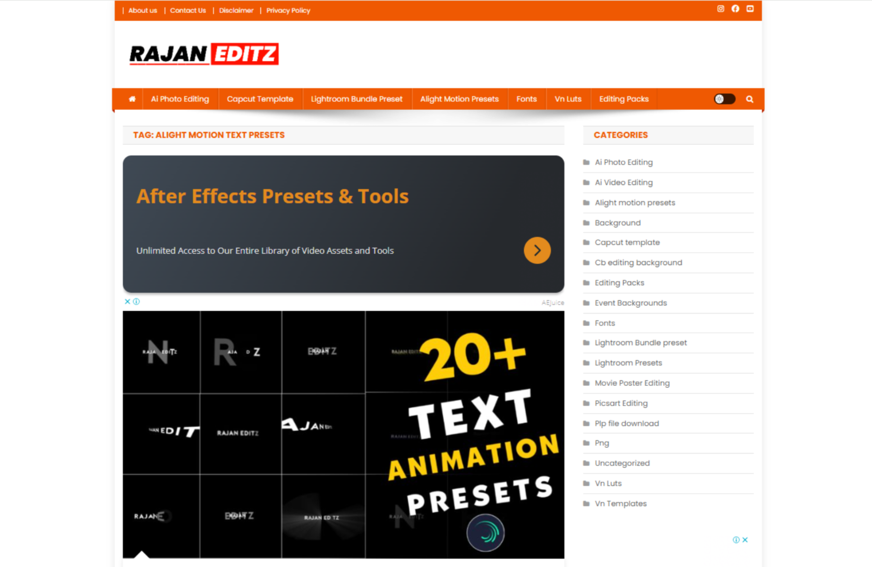 Rajan Editzのインターフェース-Alight Motionのテキストプリセットに最適なリソース