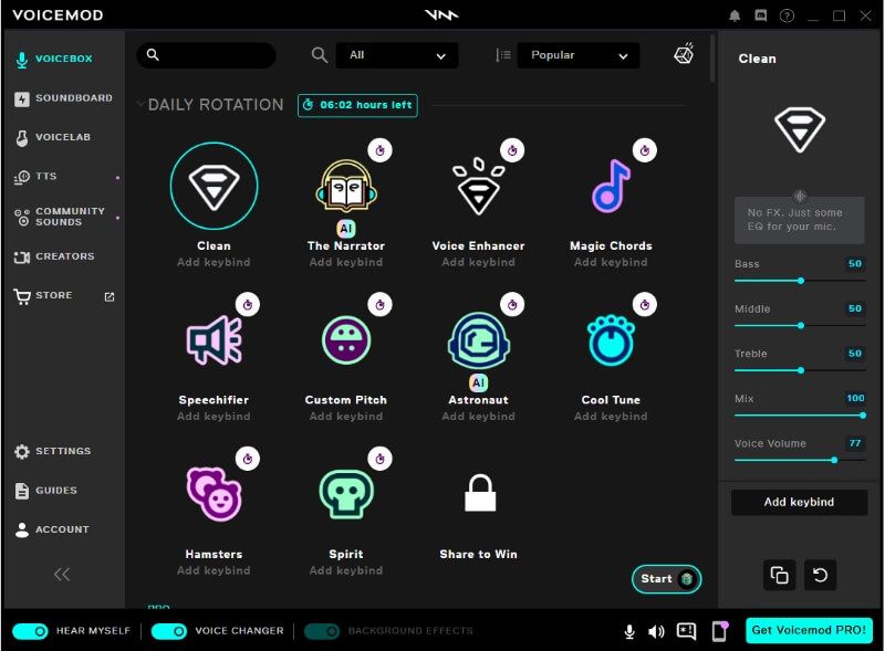 Interface of Voicemod - a professional voice changer on Reddit