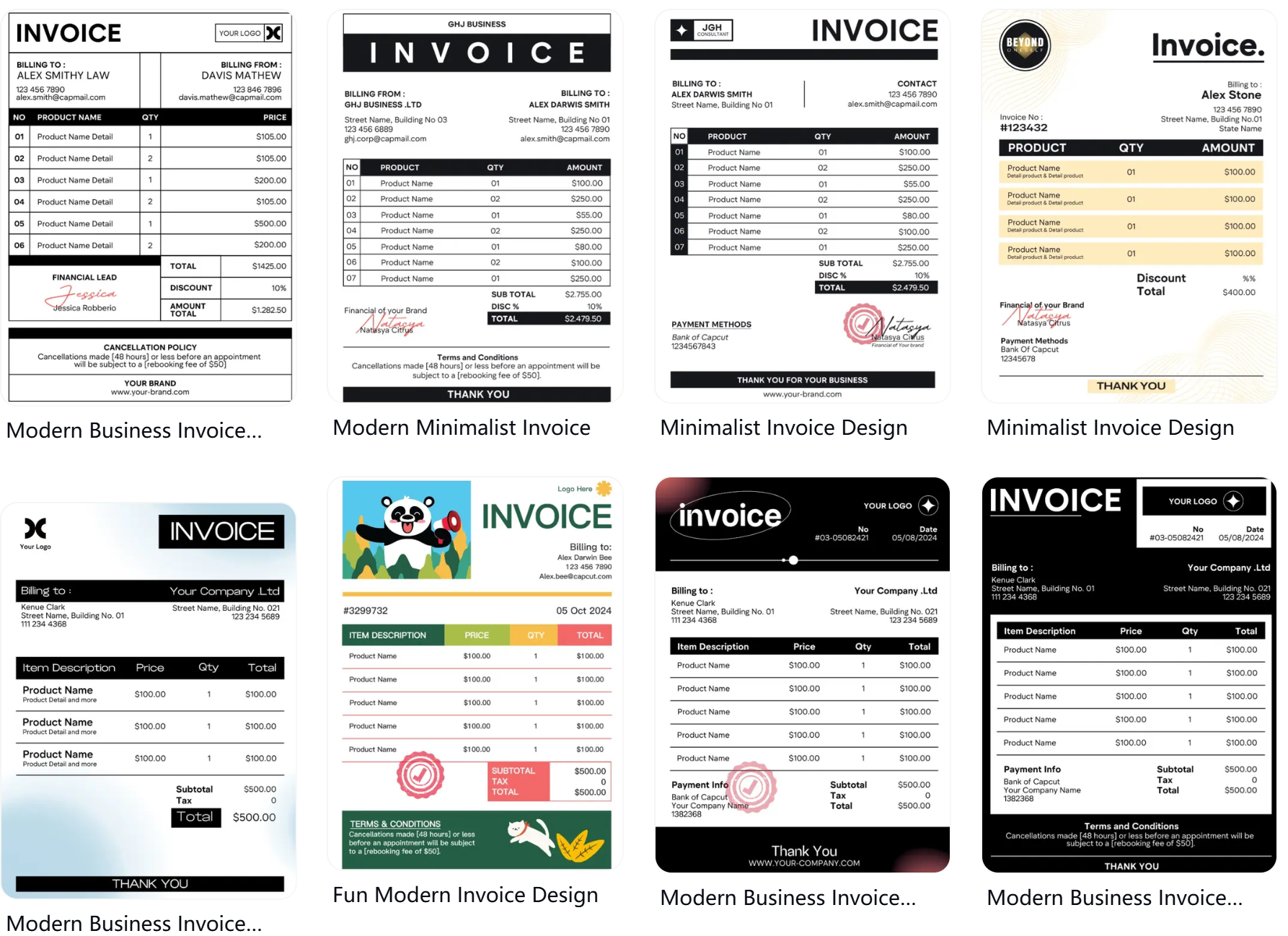 Invoice maker interface with client and payment details