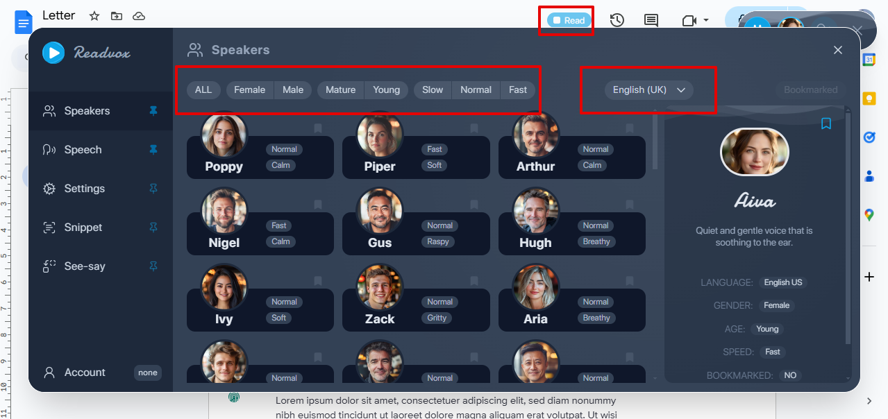 Selecting an English accent voice