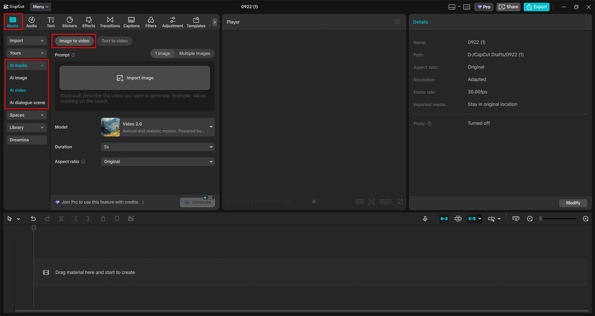 Accessing an image to video in the CapCut desktop video editor