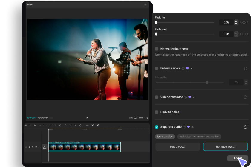 Remove the vocal using CapCut's vocal remover