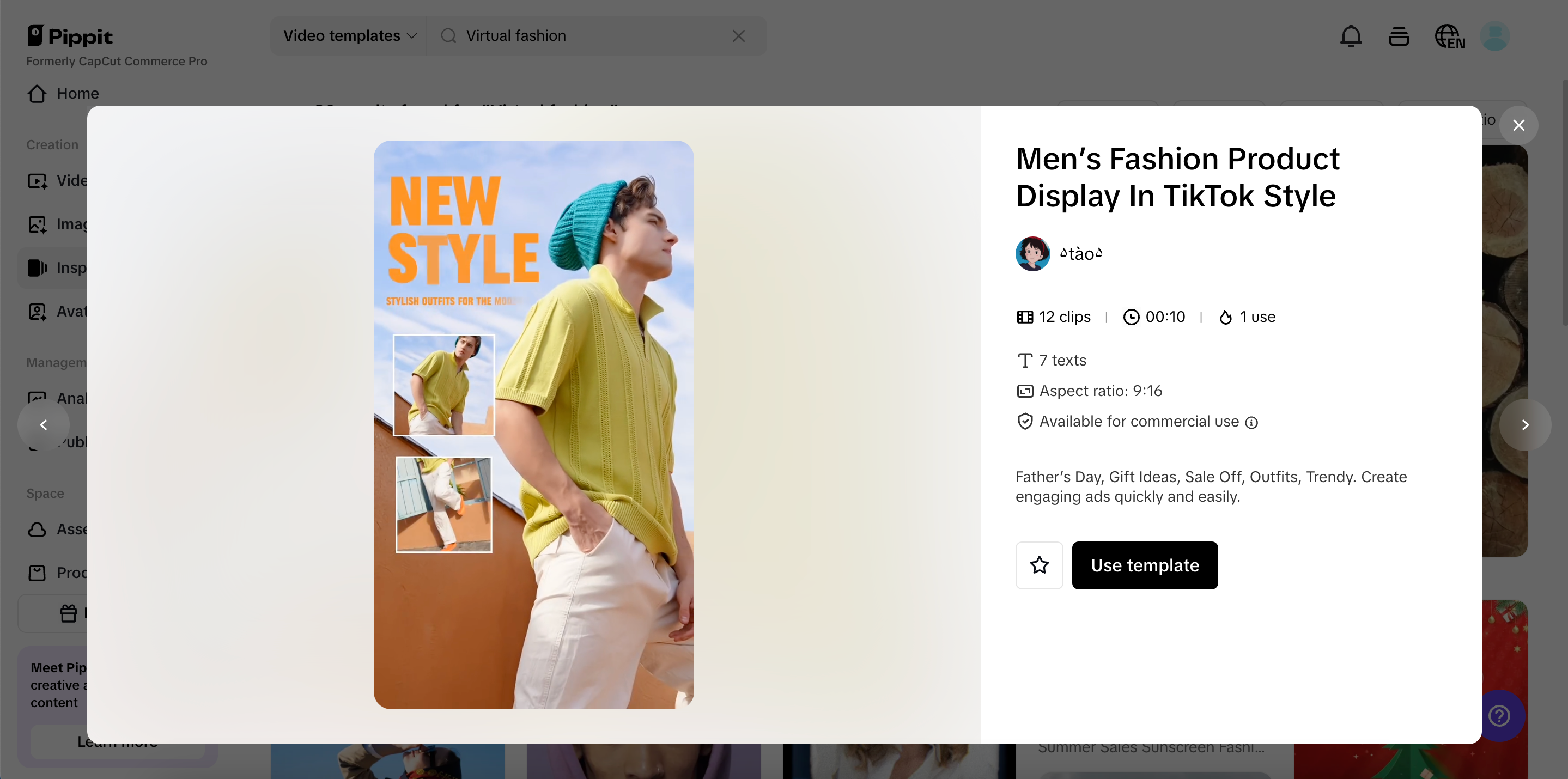 Select a fashion template
