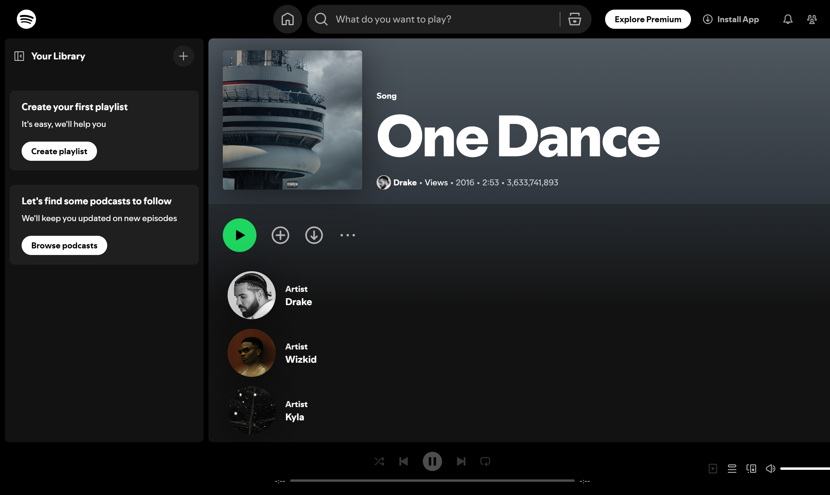 Top 100 songs streamed on Spotify: One Dance