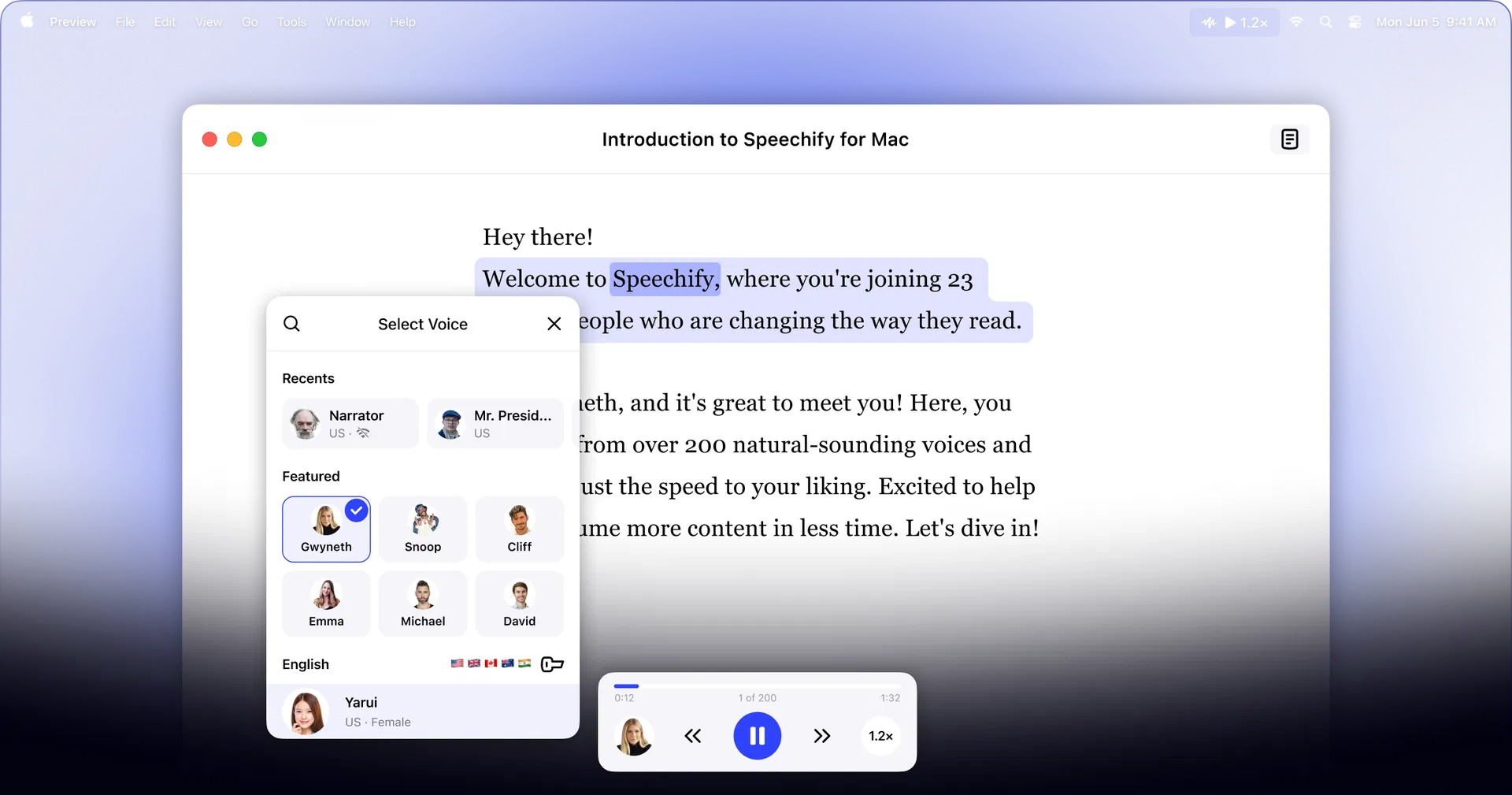 Speechify's interface