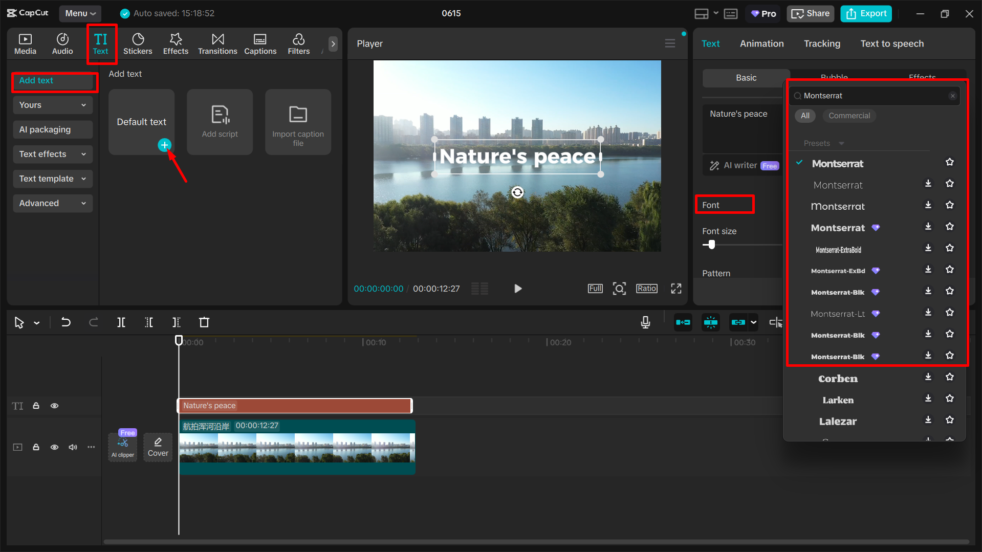 Applying the Montserrat fonts in the CapCut desktop video editor