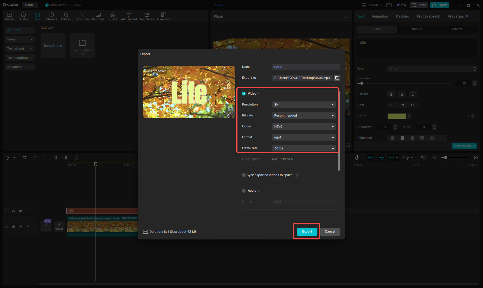 Export the file with Anton font