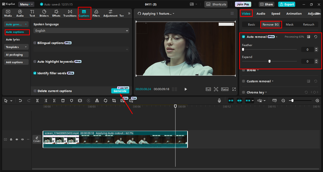 Modifica della registrazione nell' CapCut editor video desktop