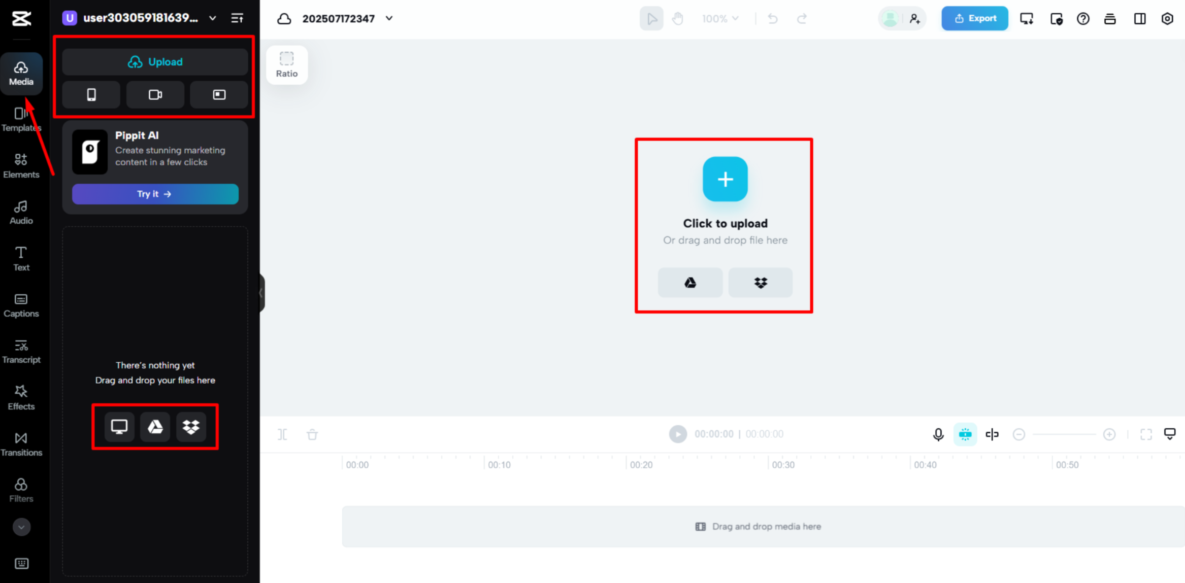 Importer la vidéo depuis CapCut Web