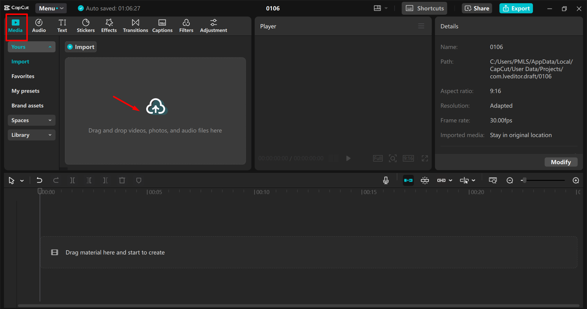Mengimport video dalam editor video desktop CapCut