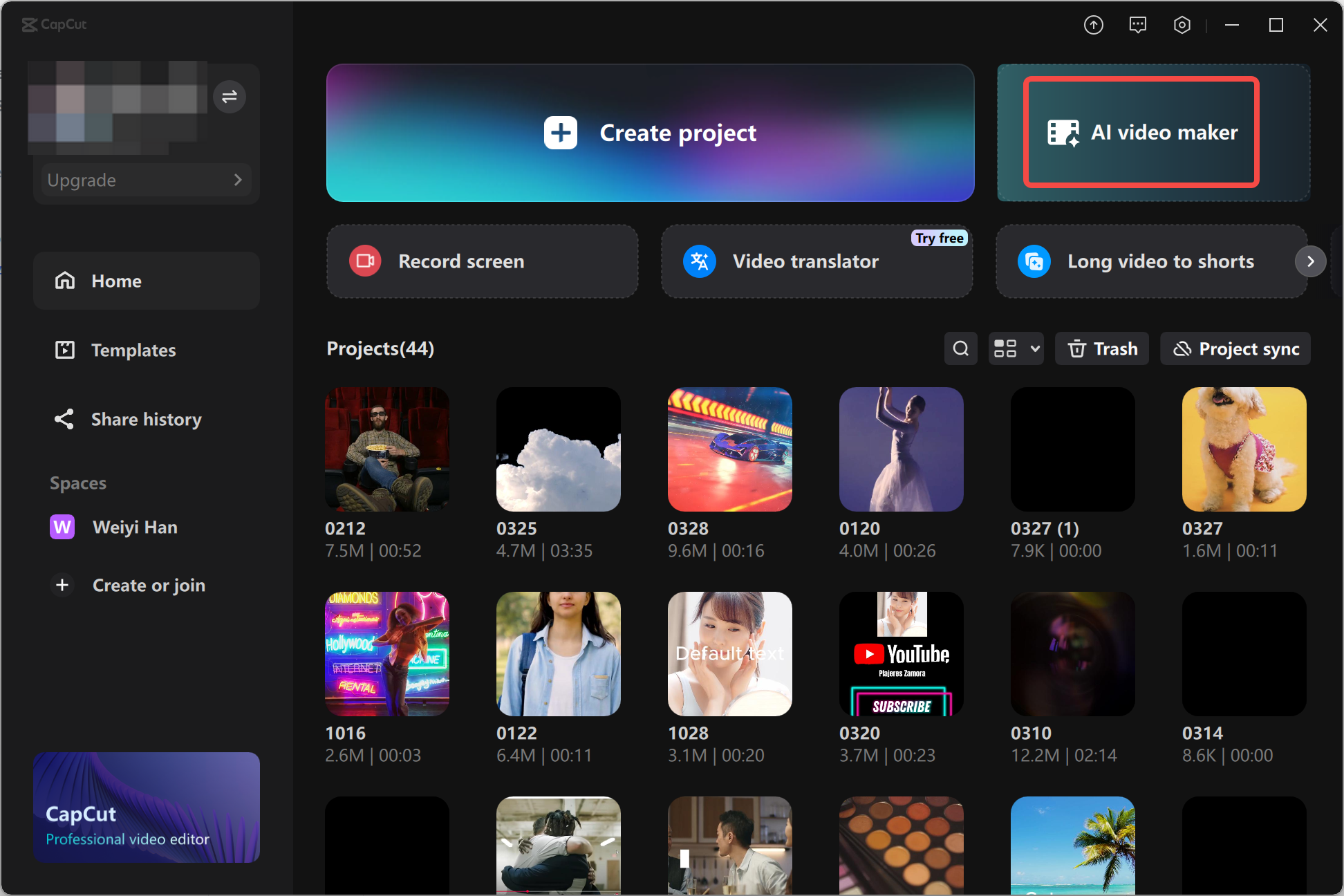 Accessing the AI video maker in the CapCut desktop video editor