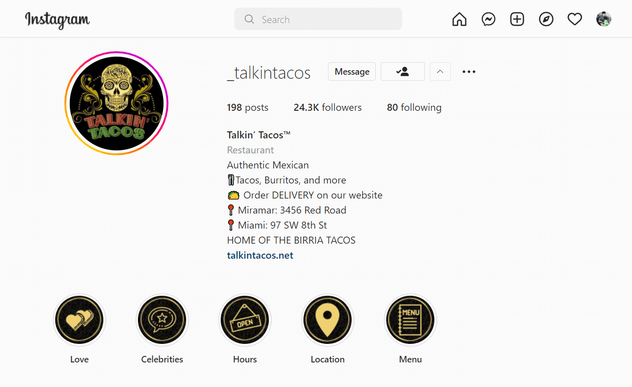 Example of business bio for Instagram