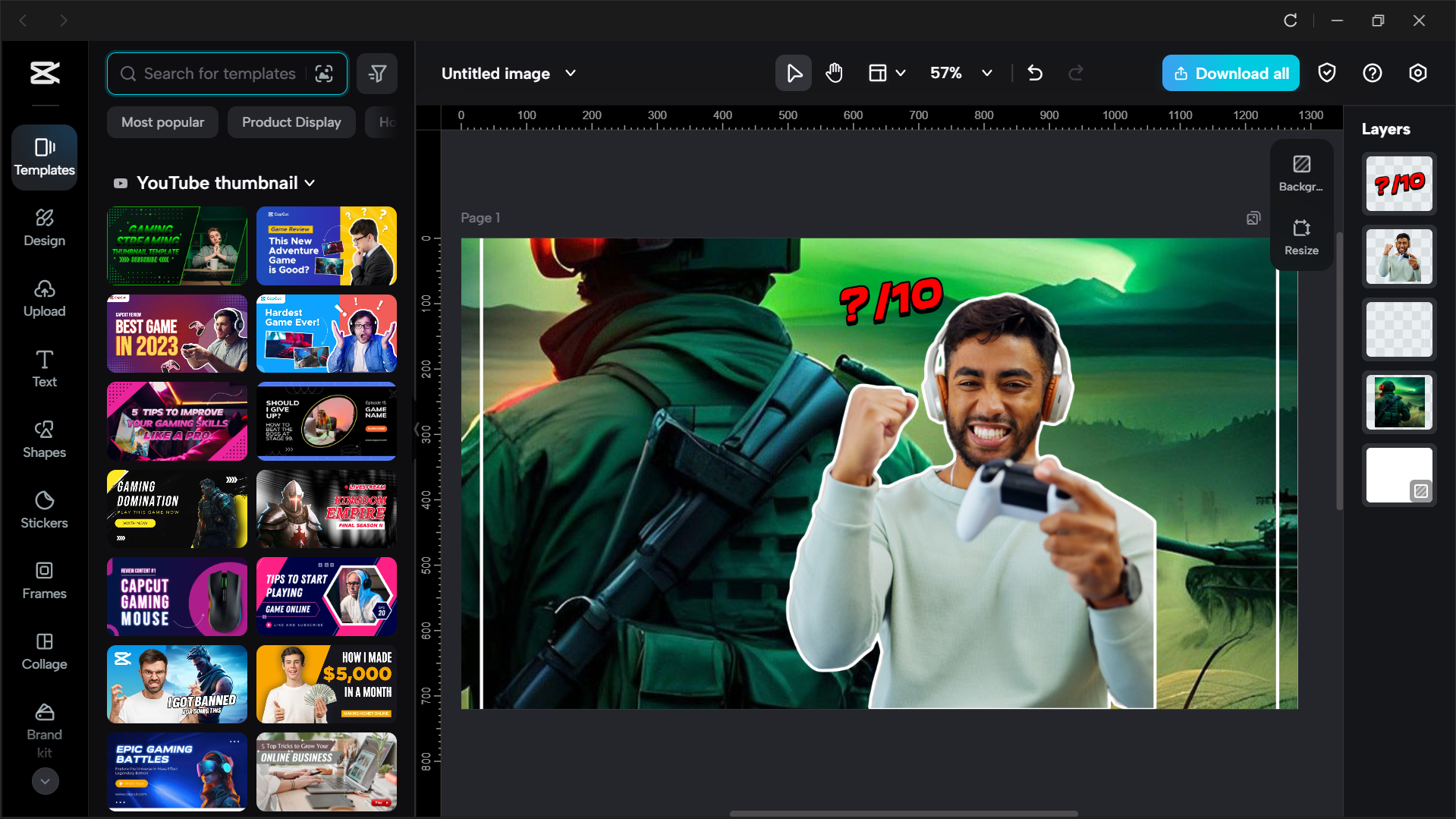 Antara muka penyuntingan banner Twitch dalam editor video desktop CapCut
