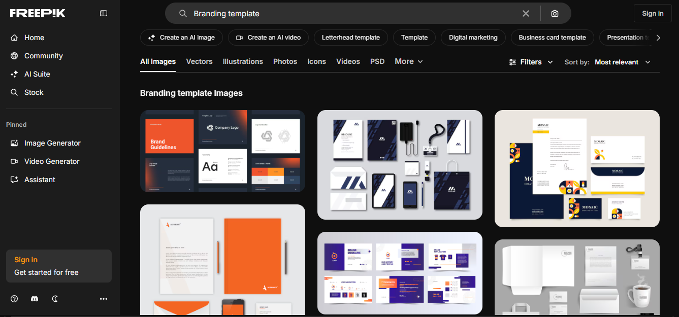 FreePik interface