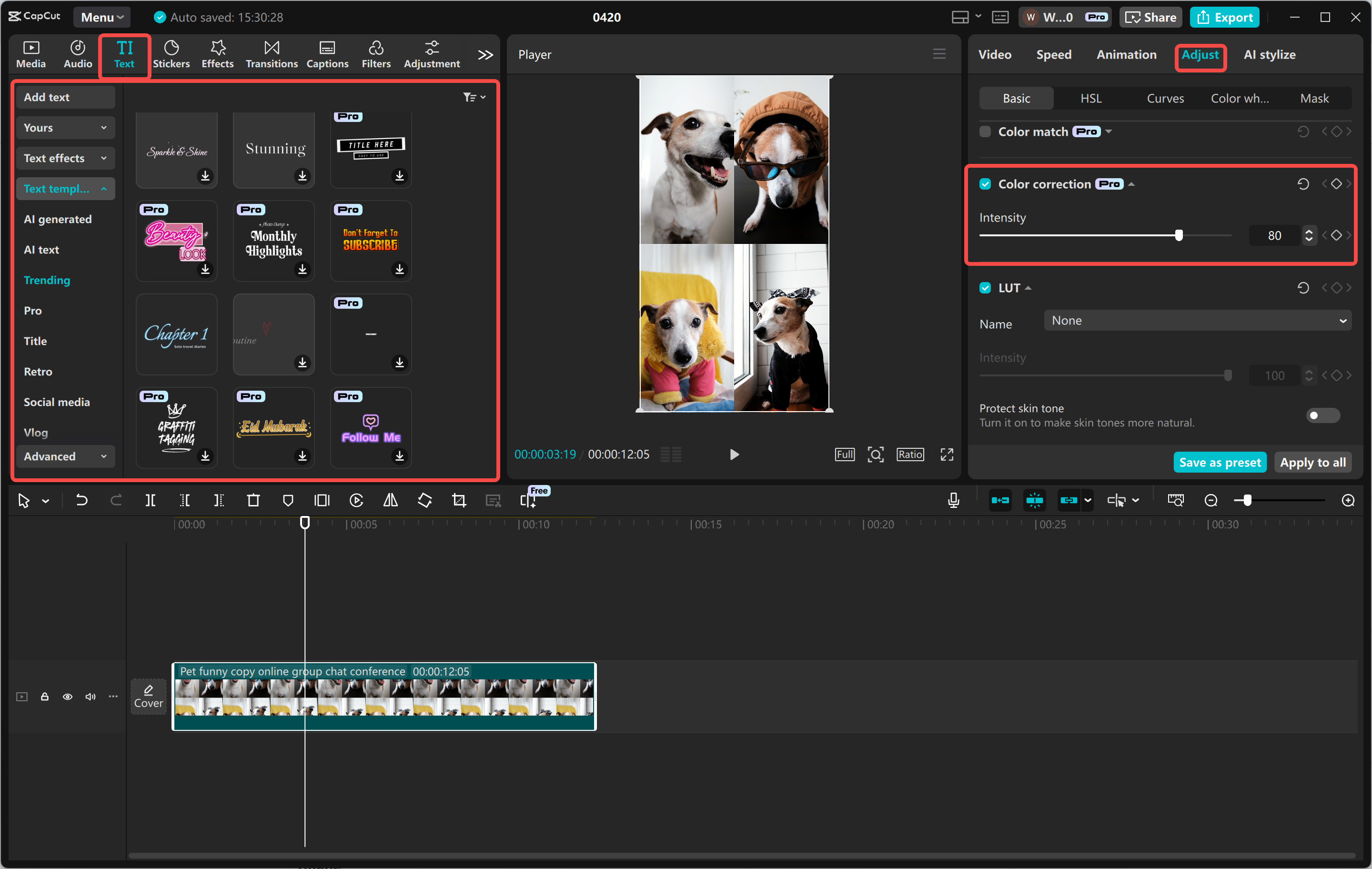 Corte e edição da gravação usando o editor de vídeo de desktop CapCut