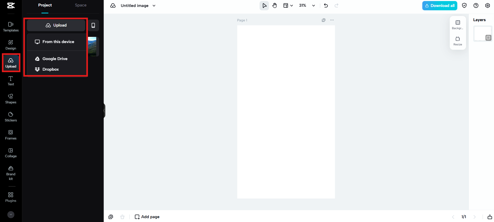 Upload file and design thumbnail