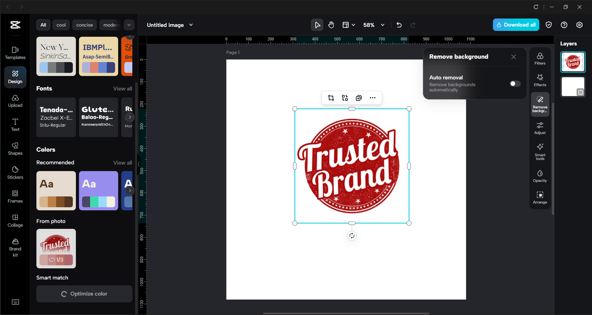 Interface of the CapCut desktop video editor - an easy to use brand color generator