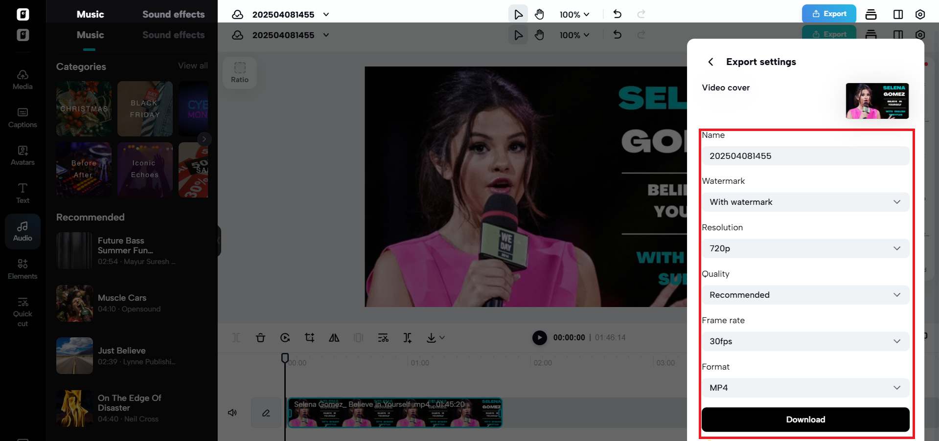 Export or share the trimmed video