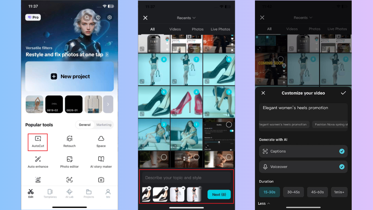 Access AutoCut and import your footage