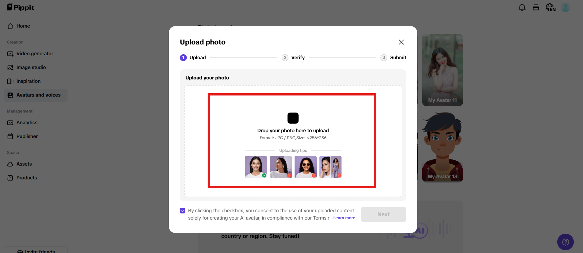 Upload picture and verify