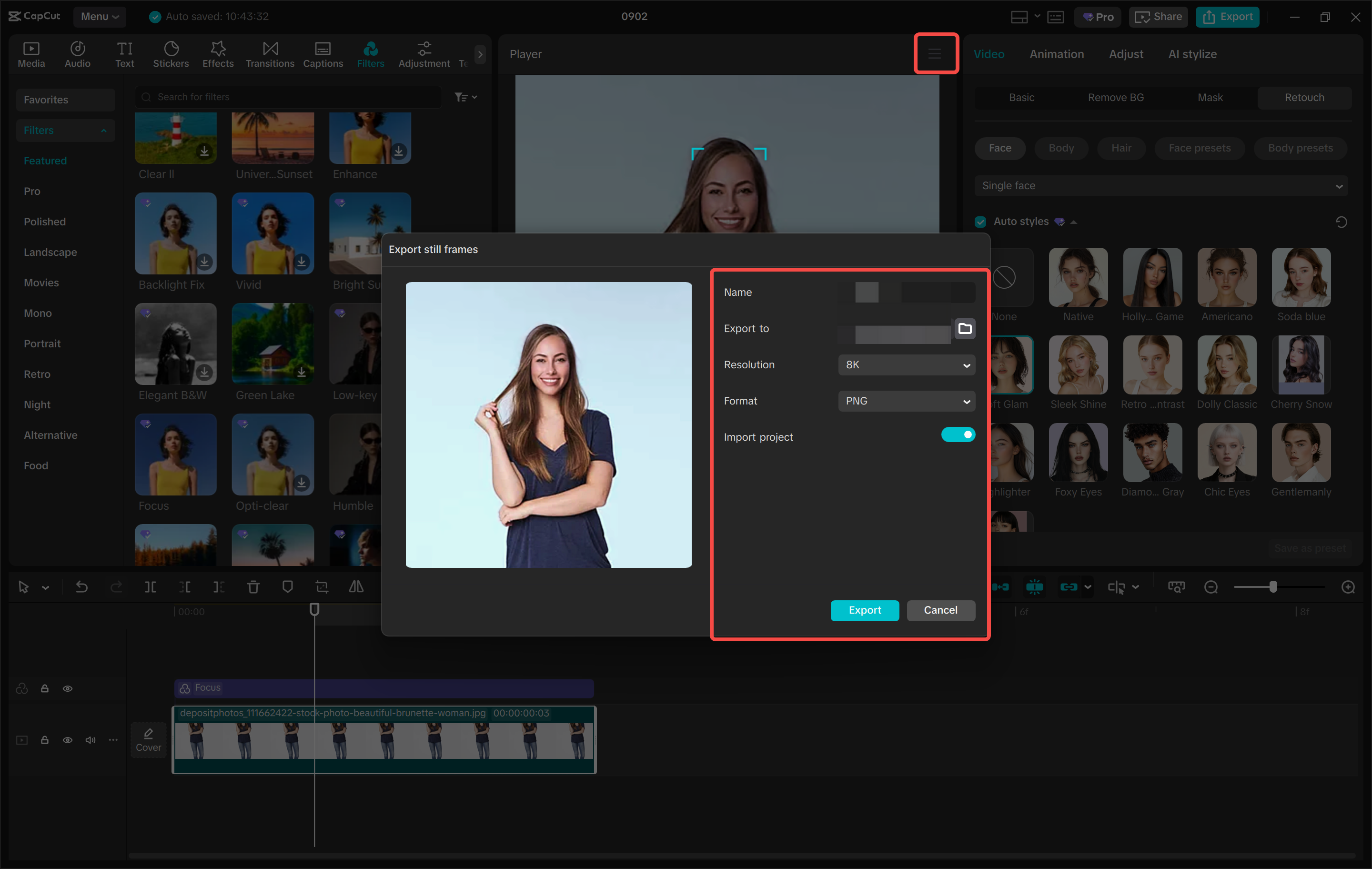 Downloading the image from the CapCut desktop video editor