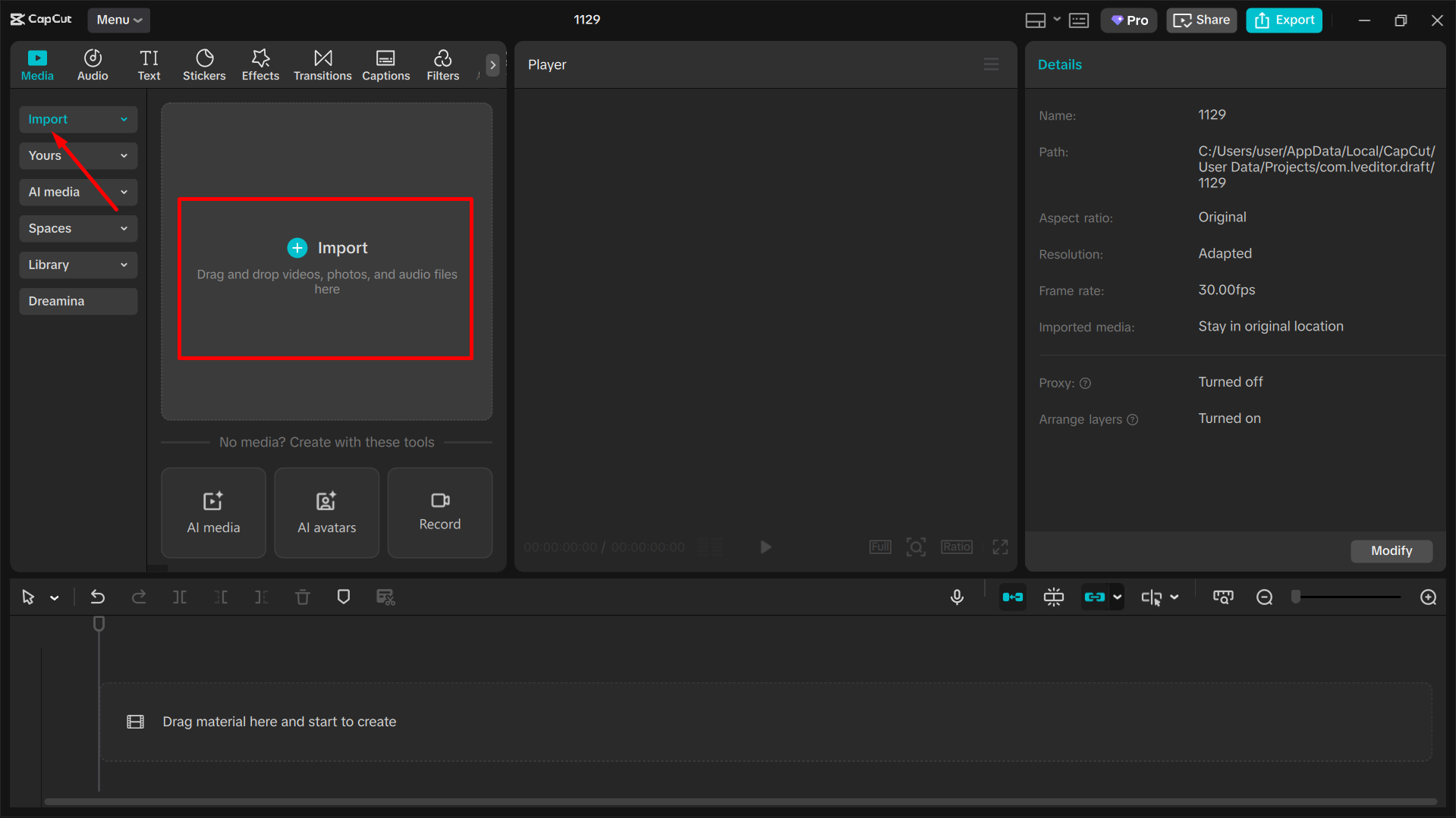 Uploading video to the CapCut desktop video editor