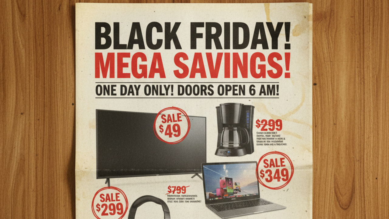 Traditional print-based flyer design for Black Friday