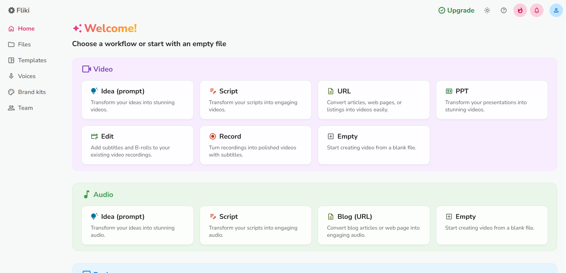 Interface de Fliki AI