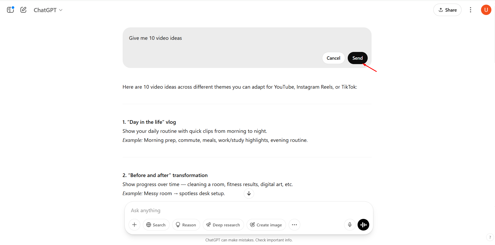 Personalización de mensajes de video en ChatGPT