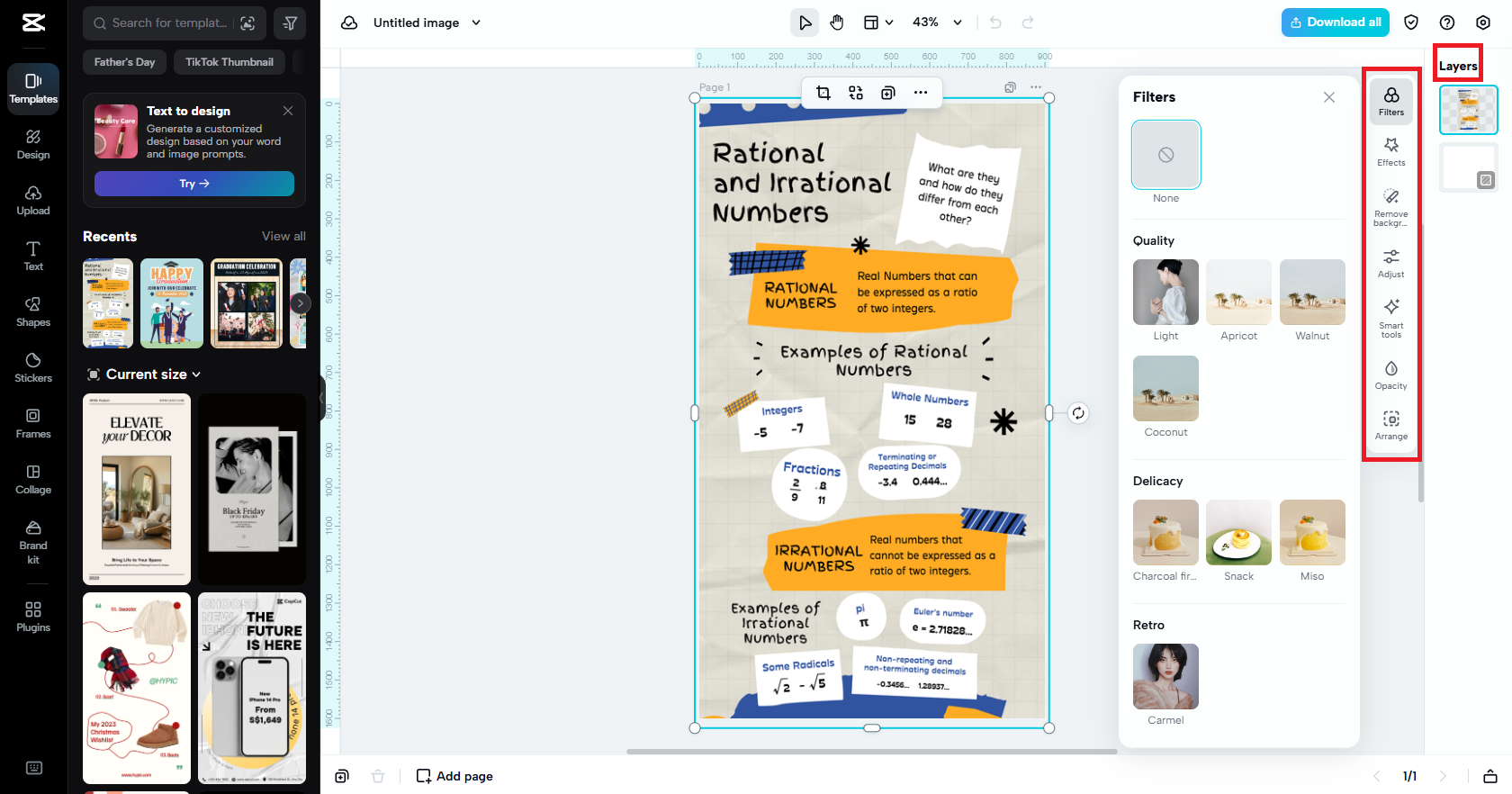 Personaliza tu plantilla de infografía con filtros, efectos, etc.