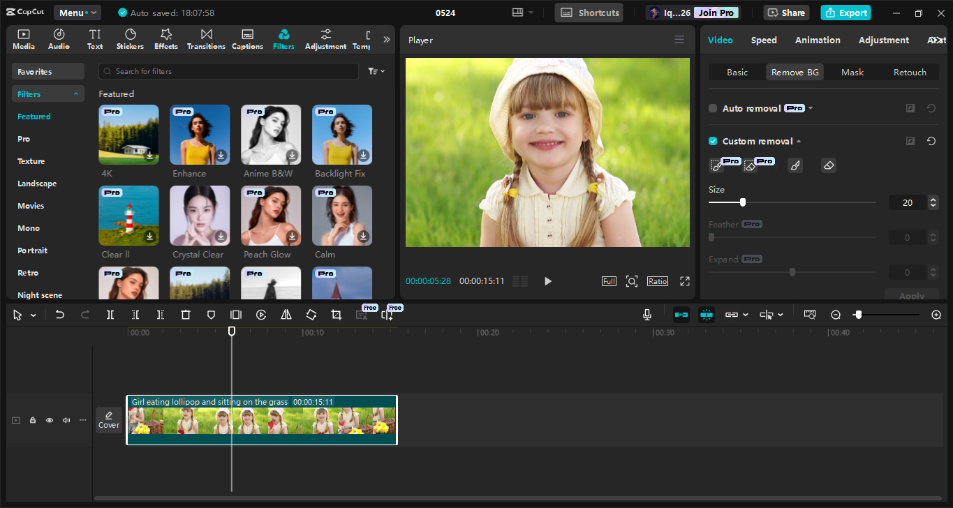 Interfaccia dell'editor video desktop Capcut - il miglior strumento per modificare lo sfondo dell'immagine