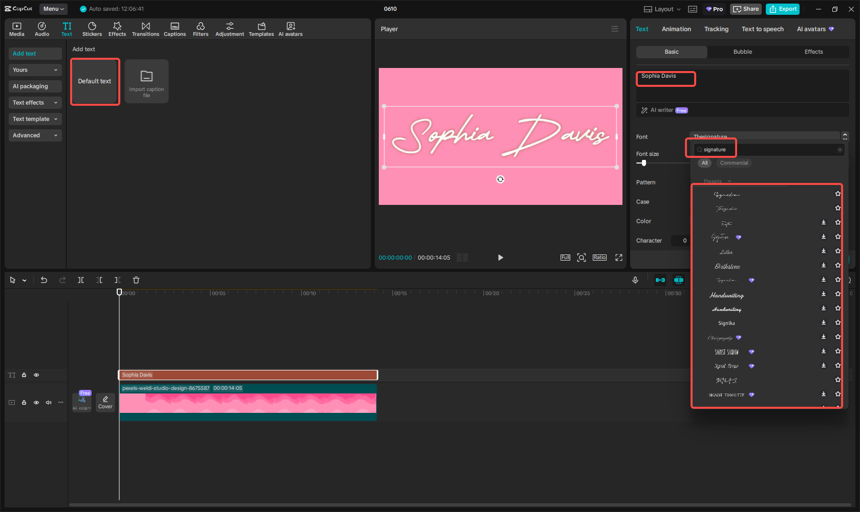 Export file with signature text