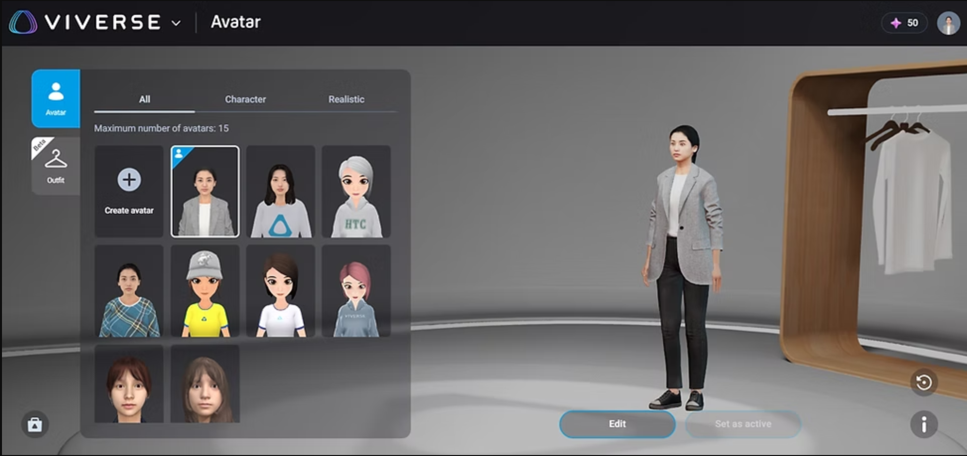 Interface de Viverse - le créateur de personnage en ligne parfait
