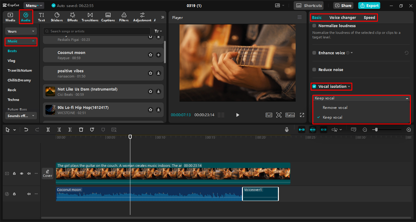 Agregar y mejorar música en video usando el CapCut editor de video de escritorio