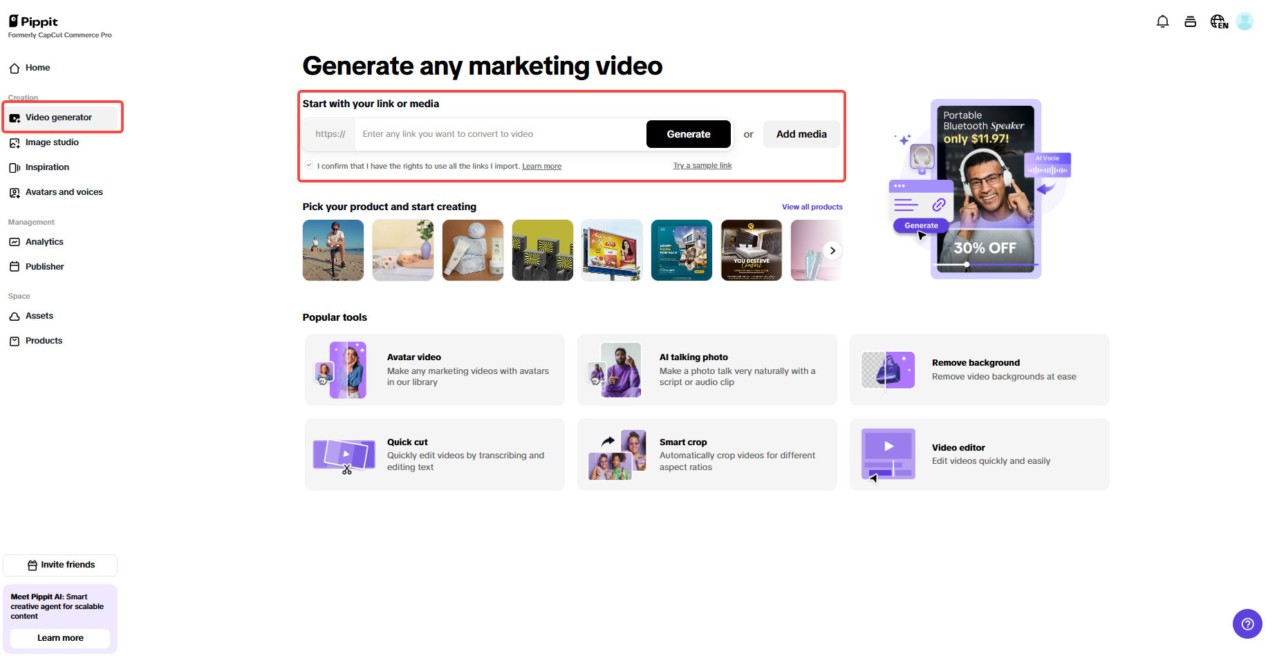 Generate video with product links or media