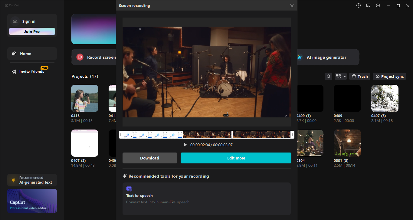 Editing interface of CapCut desktop video editor - an easy-to-use QuickTime recorder alternative