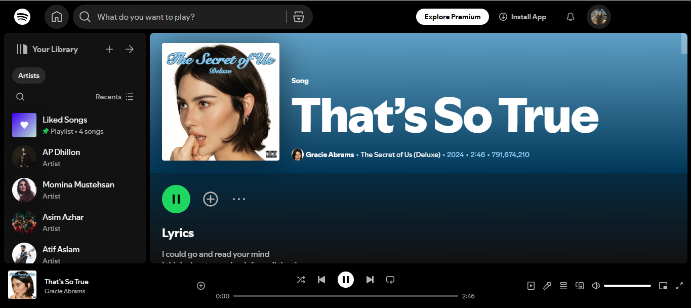 Cover di That's So True - una traccia in ascesa nella top 10 di Spotify oggi