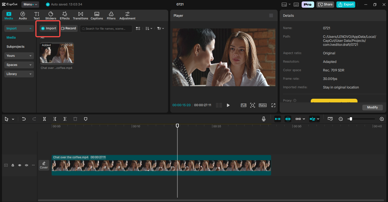 Importing the video into CapCut