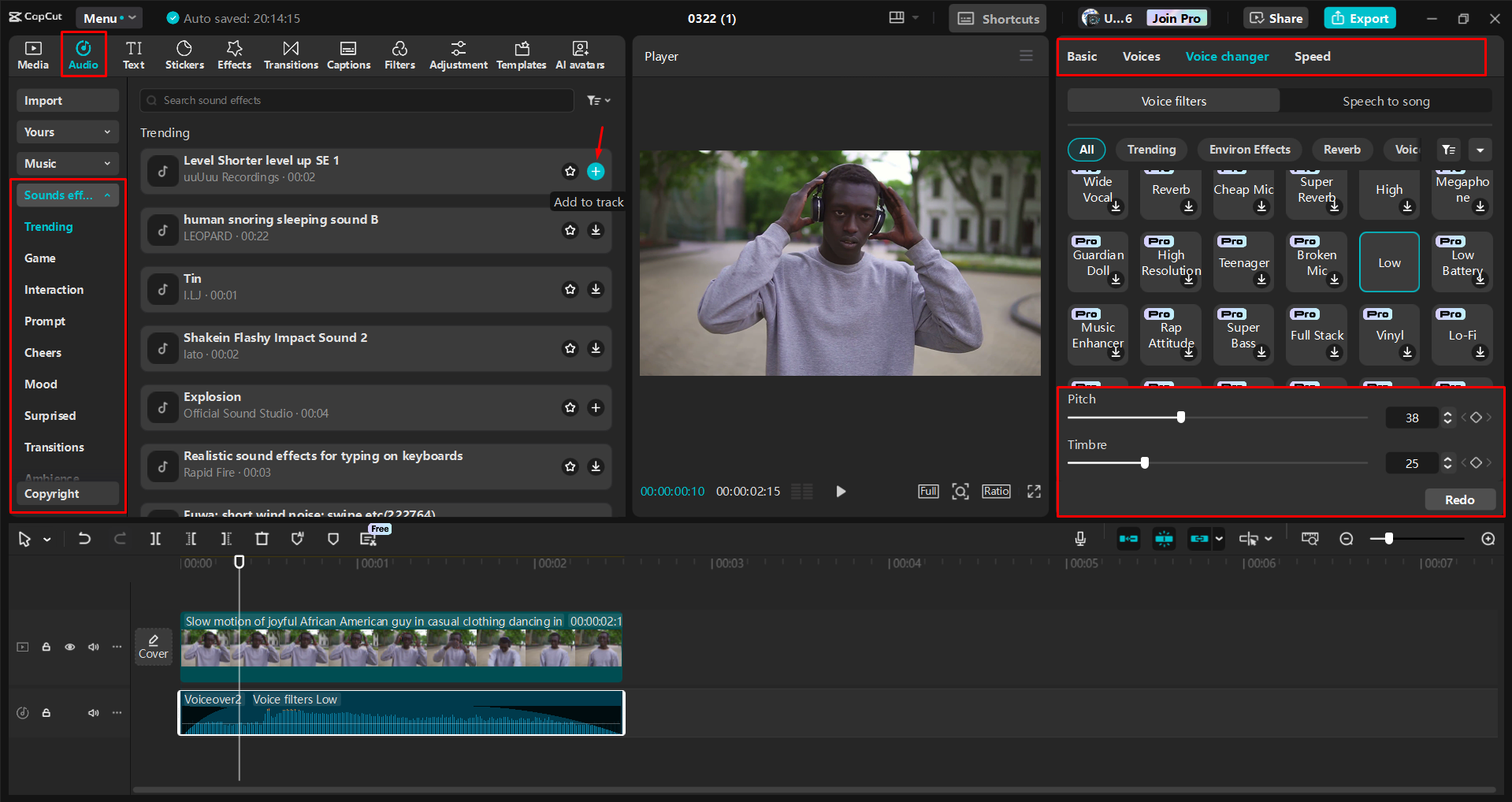 Edición de un video musical en el CapCut editor de video de escritorio