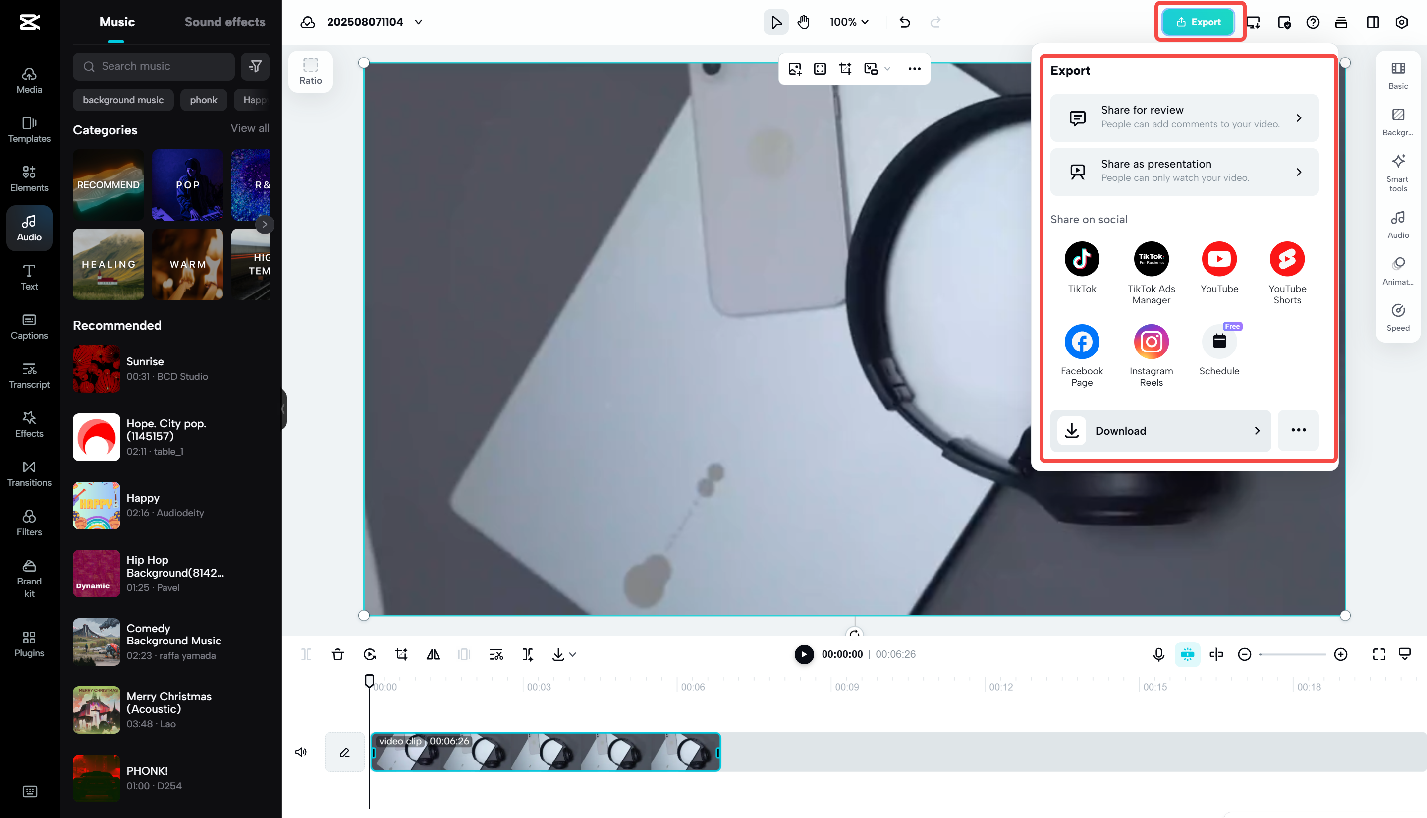 Esportare l'audio da CapCut Web
