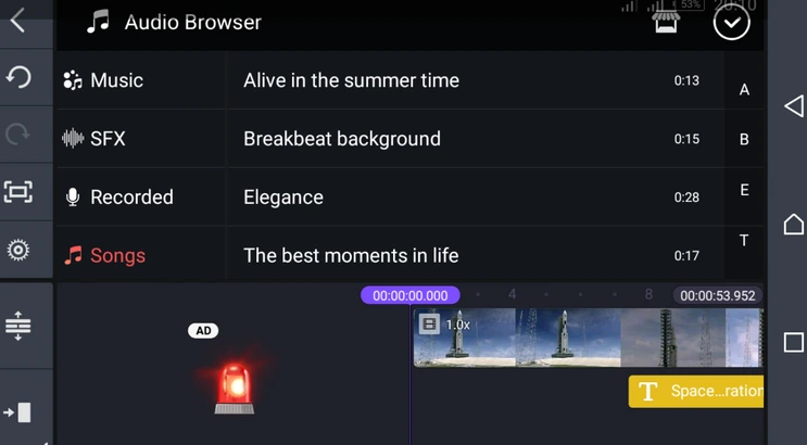Adding music in Kinemaster