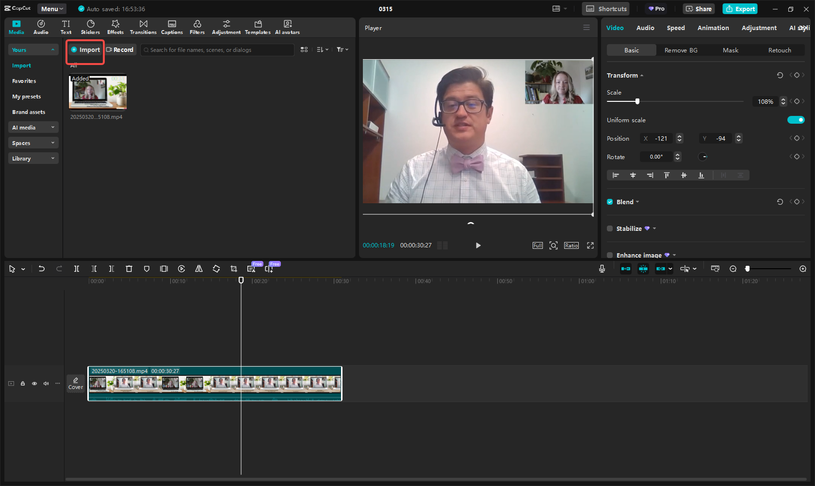 Importieren Sie das Filmmaterial des Interviews