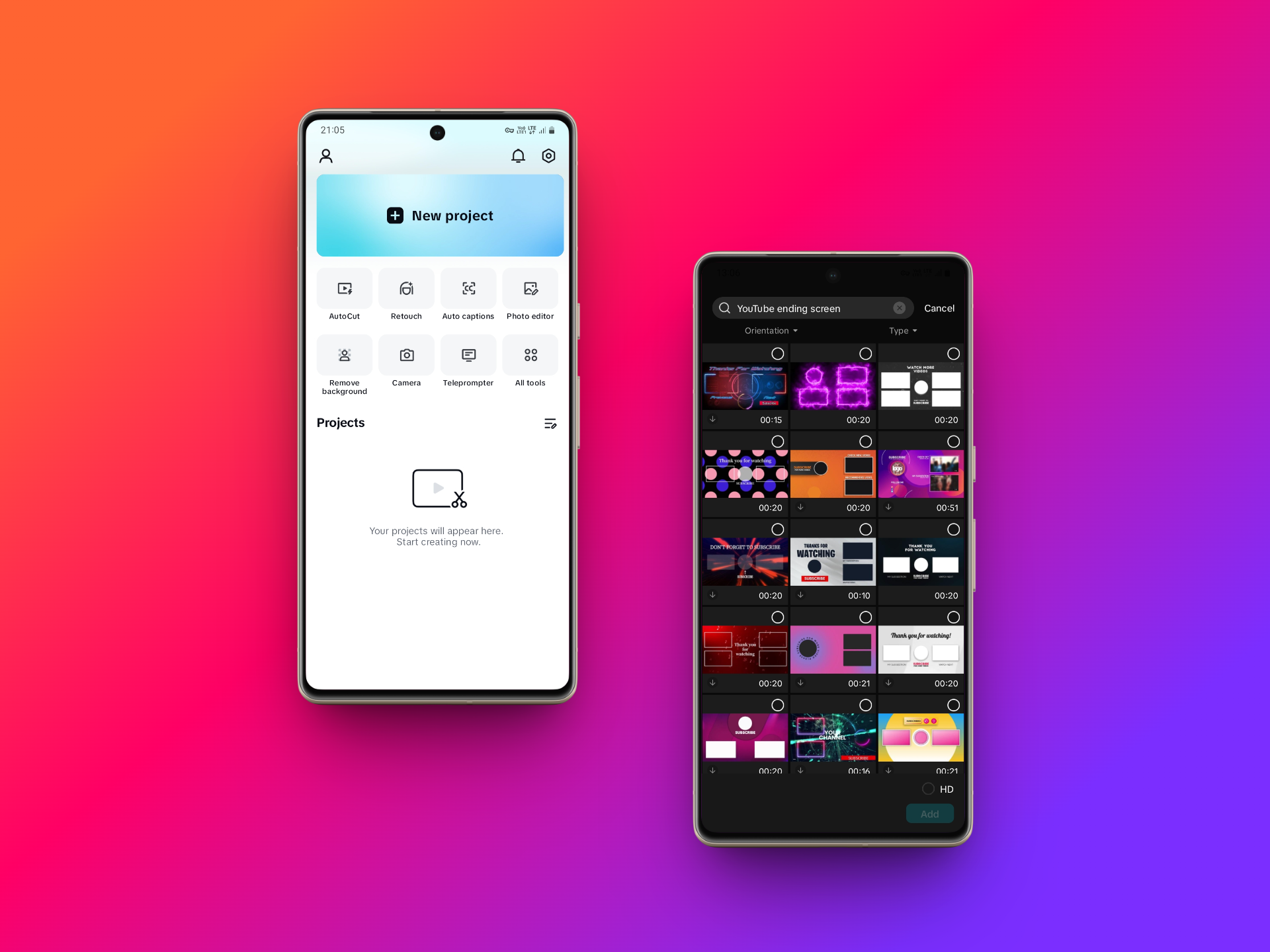 ค้นหาและเลือกเทมเพลตหน้าจอจบ YouTube ที่คุณต้องการ