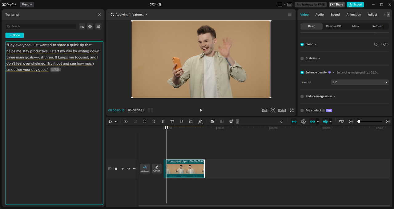 Interface of the CapCut desktop video editor