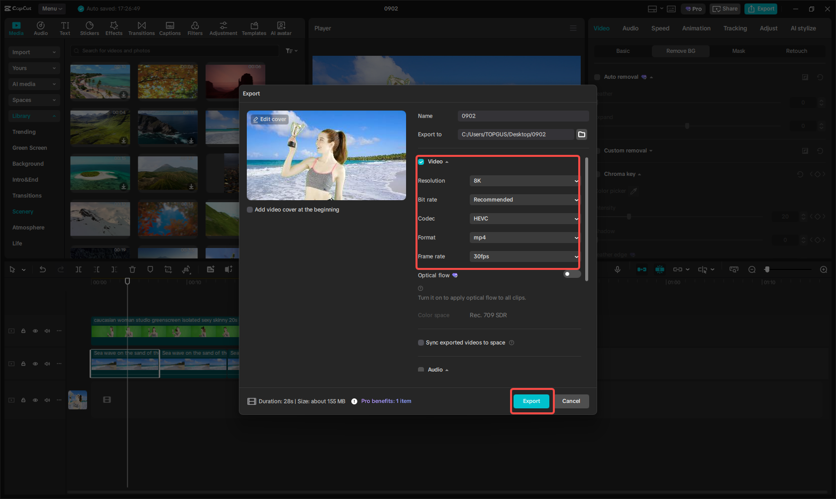 Exporting the video in CapCut