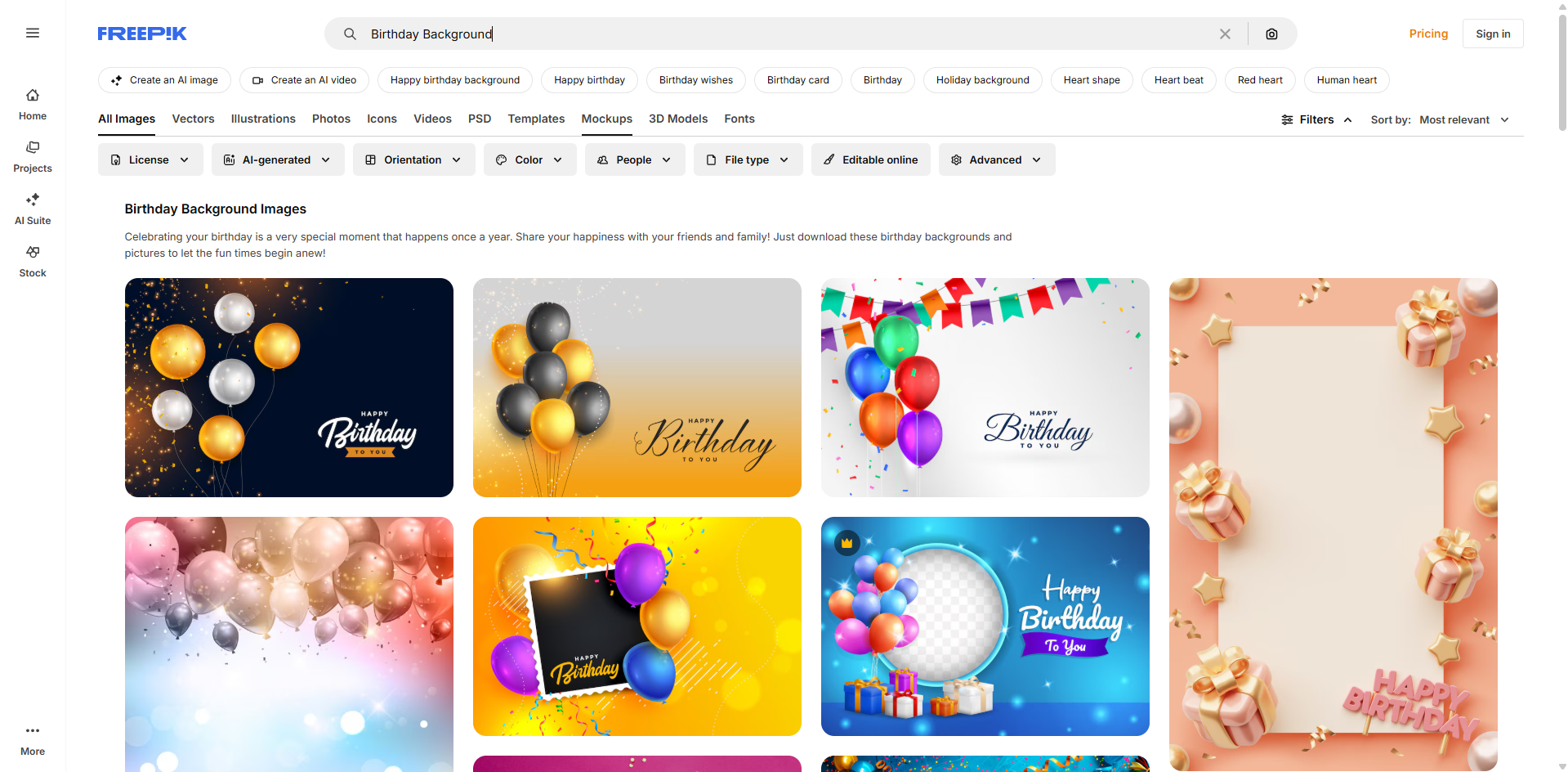 Interfaccia di Freepik a - il miglior sito per scaricare gratuitamente sfondi di buon compleanno