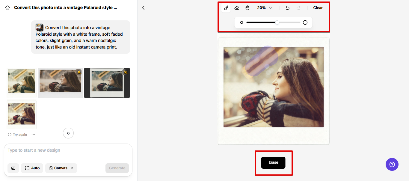 Erasing image parts in Pippit