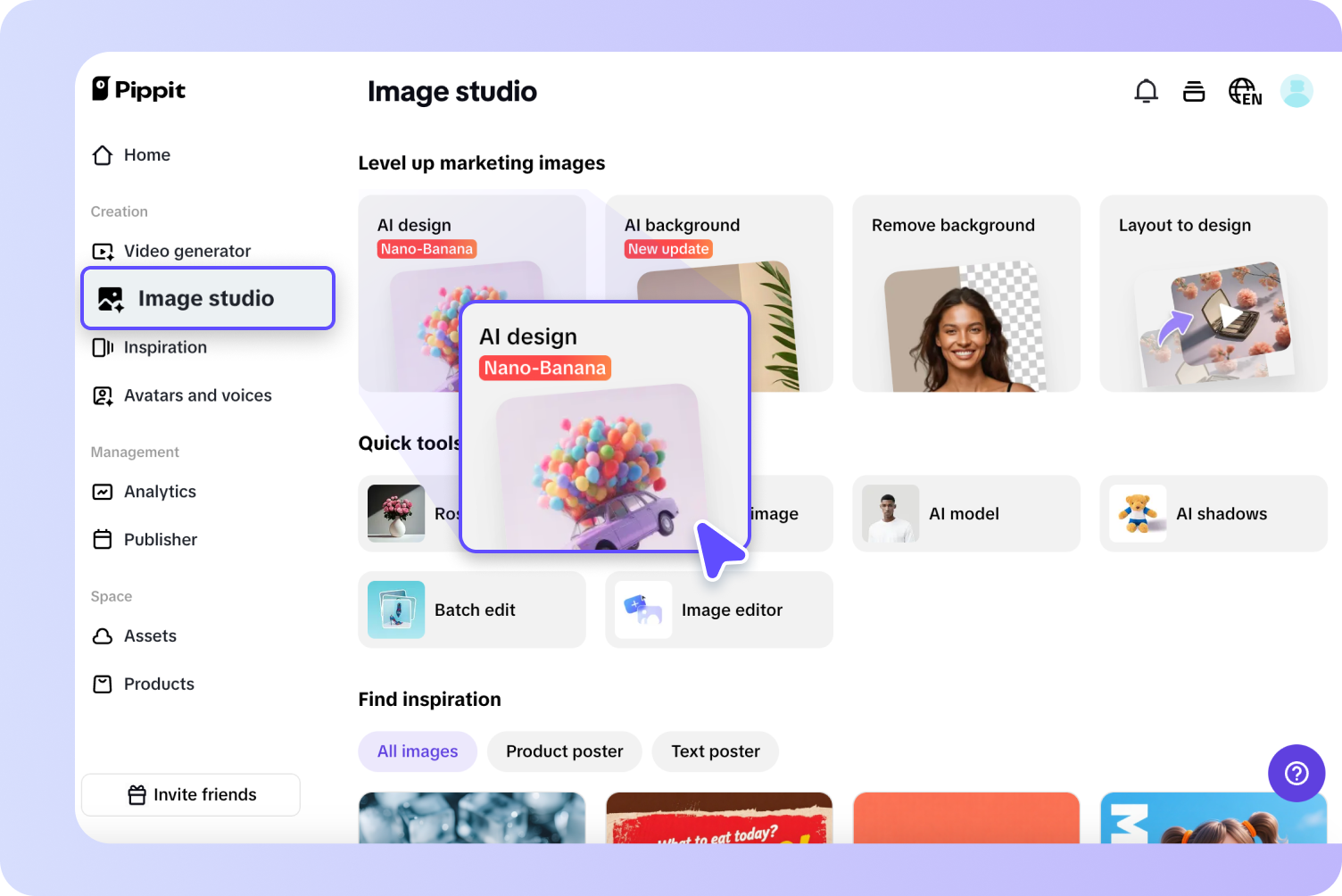 Opening AI design tool in Pippit
